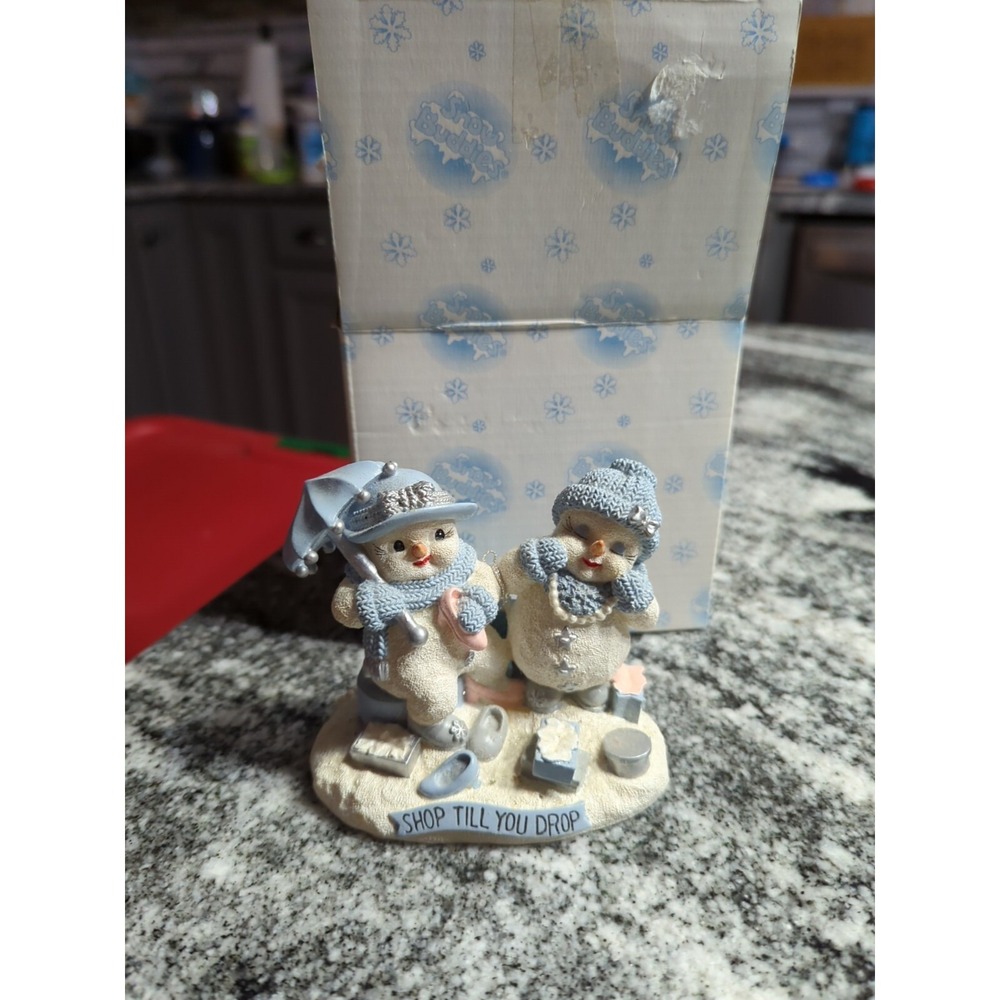 Vtg Snow Buddies "Shop Till You Drop" Snowman Figurine Crystal and Snowbelle